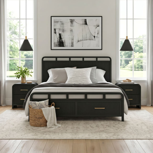 Ridgemont Black 3-Piece King Storage Bedroom Set with 2 Nightstands - Ornate Home