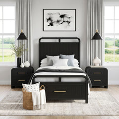 Ridgemont Black 3-Piece Twin Storage Bedroom Set with 2 Nightstands - Ornate Home