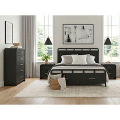Ridgemont Black 4-Piece Queen Storage Bedroom Set with 2 Nightstands & Chest - Ornate Home