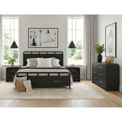 Ridgemont Black 4-Piece Queen Storage Bedroom Set with 2 Nightstands & Dresser - Ornate Home