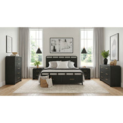 Ridgemont Black 5-Piece Queen Storage Bedroom Set with 2 Nightstands, Dresser & Chest - Ornate Home