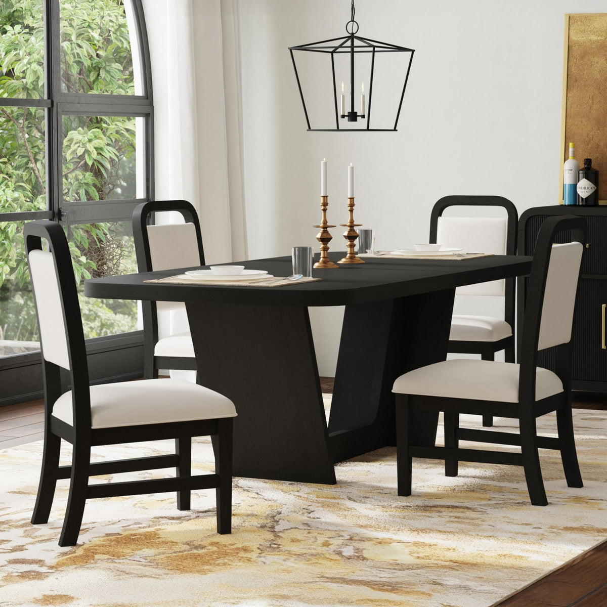 Ridgemont Black/White 5-Piece Standard Height Dining Set (Table & Four Fabric Chairs) - Ornate Home