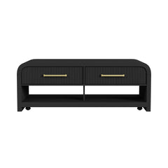 Ridgemont Black with Grain Coffee Table with Casters/Push Through Drawer - Ornate Home