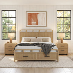 Ridgemont Natural 3-Piece King Storage Bedroom Set with 2 Nightstands - Ornate Home