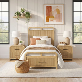 Ridgemont Natural 3-Piece Twin Storage Bedroom Set with 2 Nightstands - Ornate Home