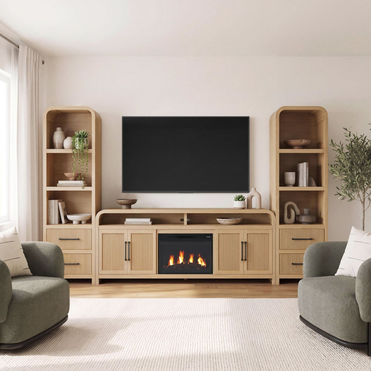 Ridgemont Natural 4-Piece Entertainment Center with 82" TV Console - Ornate Home