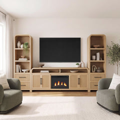 Ridgemont Natural 4-Piece Entertainment Center with 82" TV Console - Ornate Home