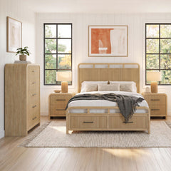 Ridgemont Natural 4-Piece Queen Storage Bedroom Set with 2 Nightstands & Chest - Ornate Home