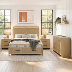 Ridgemont Natural 4-Piece Queen Storage Bedroom Set with 2 Nightstands & Dresser - Ornate Home