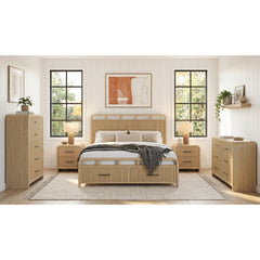 Ridgemont Natural 5-Piece King Storage Bedroom Set with 2 Nightstands, Dresser & Chest - Ornate Home