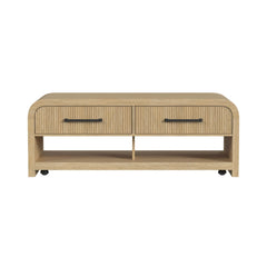 Ridgemont Natural Coffee Table with Casters/Push Through Drawer - Ornate Home