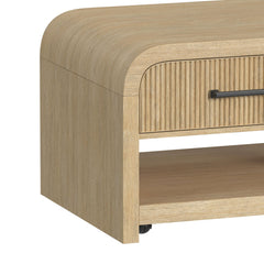 Ridgemont Natural Coffee Table with Casters/Push Through Drawer - Ornate Home