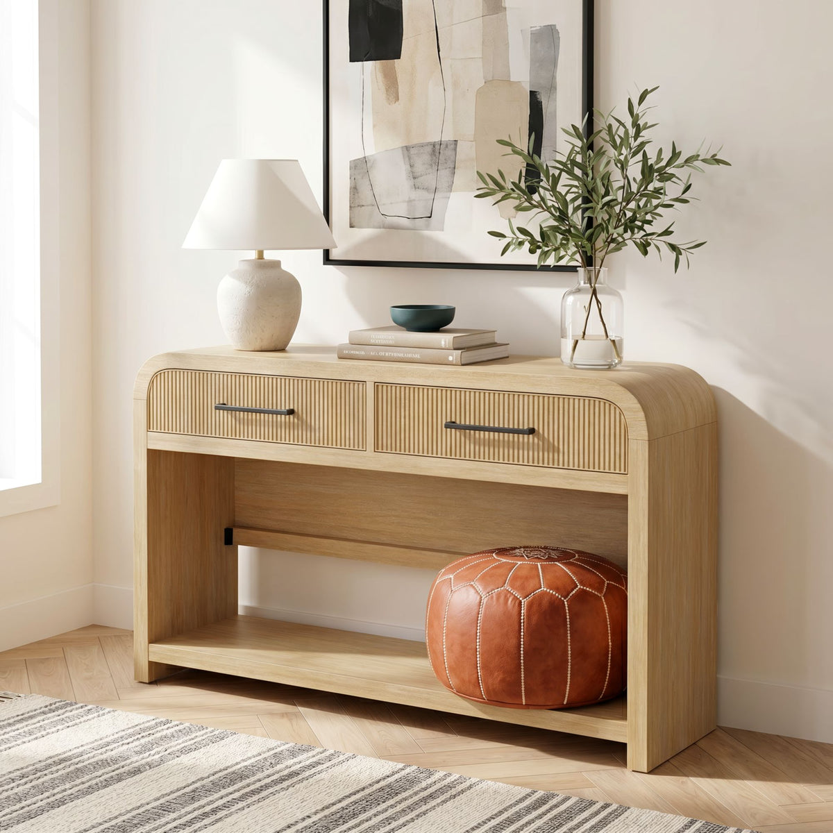 Ridgemont Natural Sofa Table with Bottom Shelf - Ornate Home