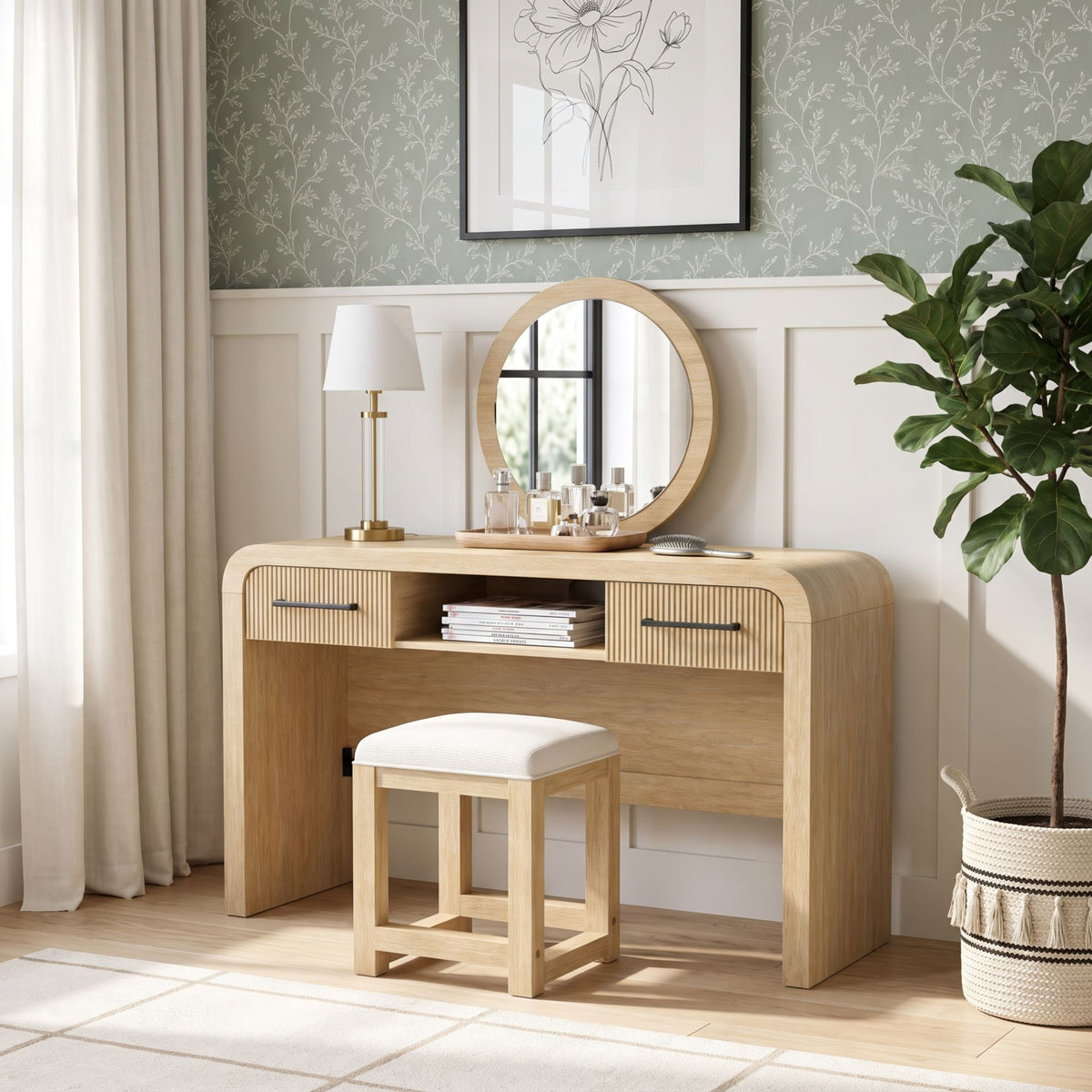 Ridgemont Natural and Mirror Vanity Set - Ornate Home