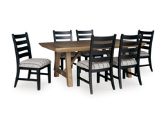 Ridgester Beige/Black/Light Brown Extension Dining Table and 6 Side Chairs - Ornate Home