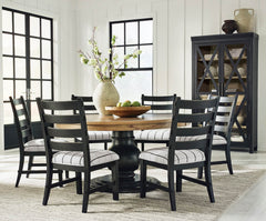 Ridgester Beige/Black/Light Brown Round Dining Table and 6 Chairs - Ornate Home