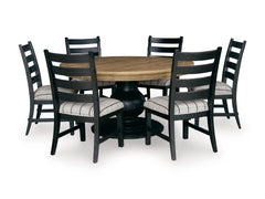 Ridgester Beige/Black/Light Brown Round Dining Table and 6 Chairs - Ornate Home
