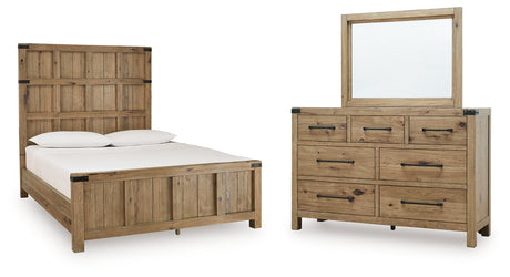 Ridgester Light Brown Queen Panel Bed, Dresser and Mirror - Ornate Home