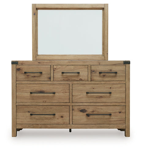 Ridgester Light Brown Queen Panel Bed, Dresser and Mirror - Ornate Home
