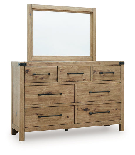 Ridgester Light Brown Queen Panel Bed, Dresser and Mirror - Ornate Home