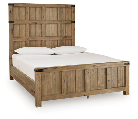 Ridgester Light Brown Queen Panel Bed, Dresser and Mirror - Ornate Home