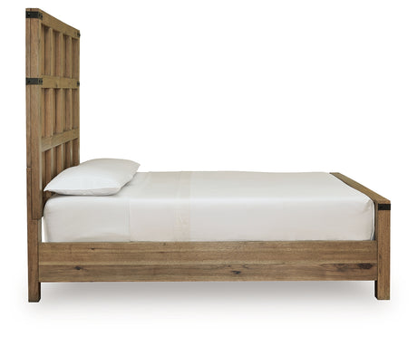 Ridgester Light Brown Queen Panel Bed, Dresser and Mirror - Ornate Home