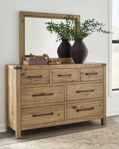 Ridgester Light Brown Queen Panel Bed, Dresser and Mirror - Ornate Home