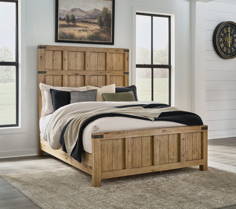 Ridgester Light Brown Queen Panel Bed, Dresser and Mirror - Ornate Home