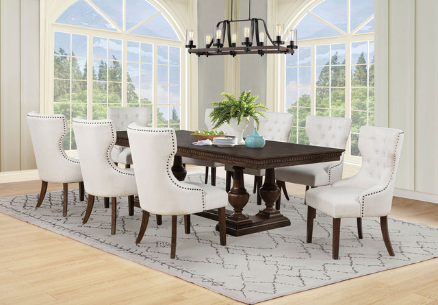 Ridgewell Dark Oak 9-piece Rectangular Trestle Dining Set - Ornate Home