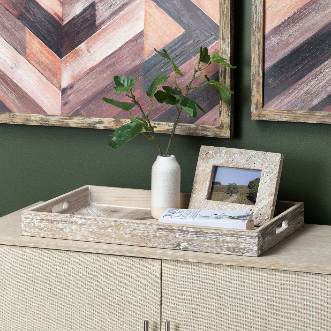 Riley Natural Rectangular Tray With Aztec Design - Ornate Home