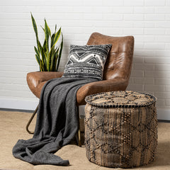 Riley Tan Jute Popcorn Stich Cylindrical Pouf - Ornate Home