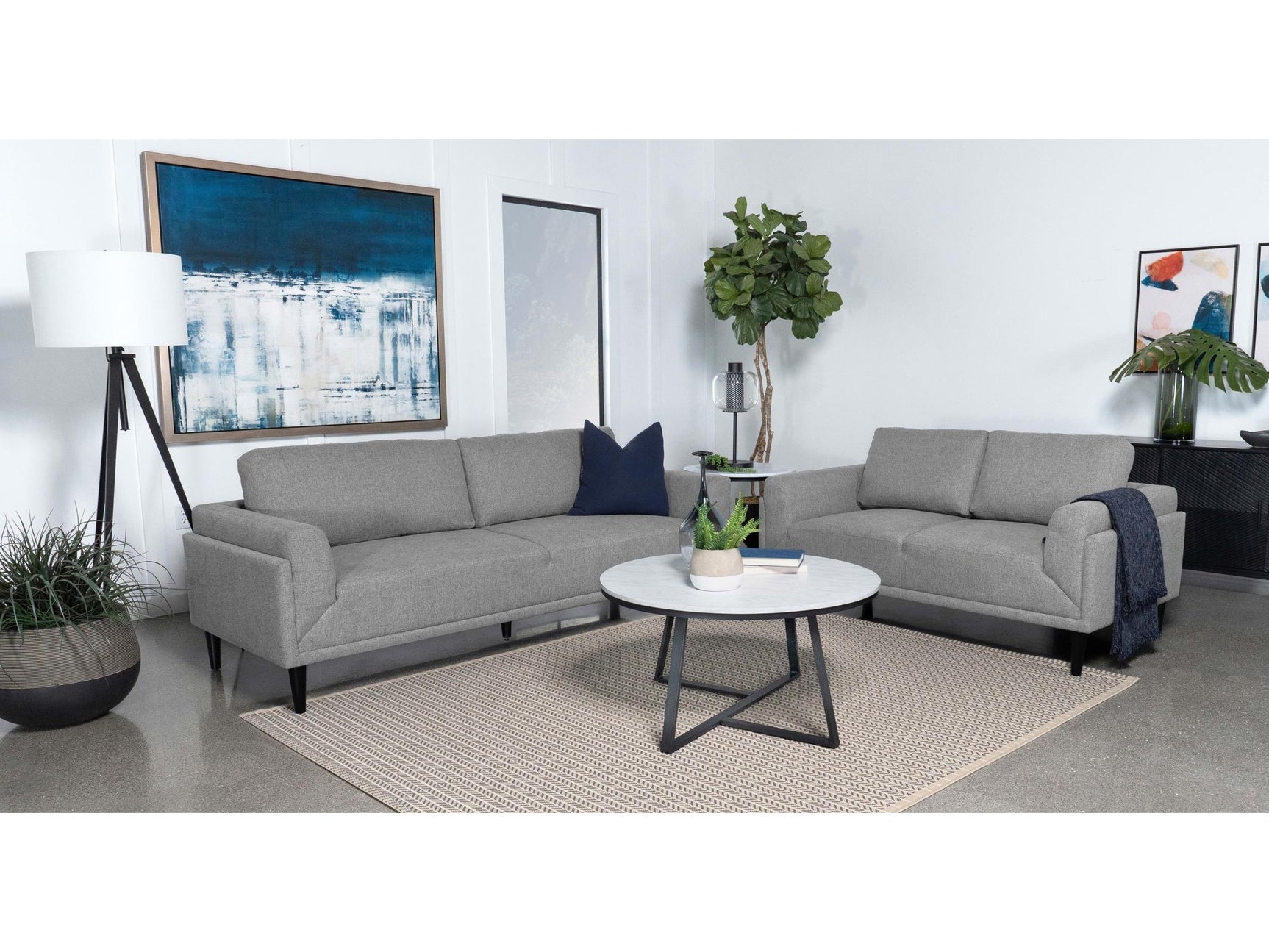 Rilynn Grey 2-piece Upholstered Track Arm Sofa Set - Ornate Home