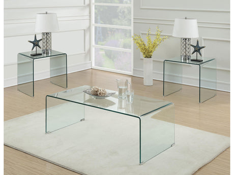 Ripley Clear 3-piece Bent Glass Coffee and End Table Set - Ornate Home