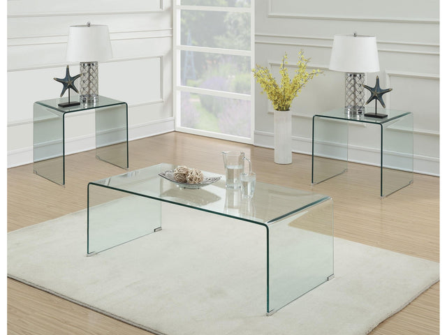 Ripley Clear 3-piece Bent Glass Coffee and End Table Set - Ornate Home
