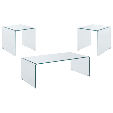 Ripley Clear 3-piece Bent Glass Coffee and End Table Set - Ornate Home