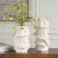 Ripple Crest White Vases (Set of 2) - Ornate Home