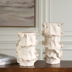 Ripple Crest White Vases (Set of 2) - Ornate Home