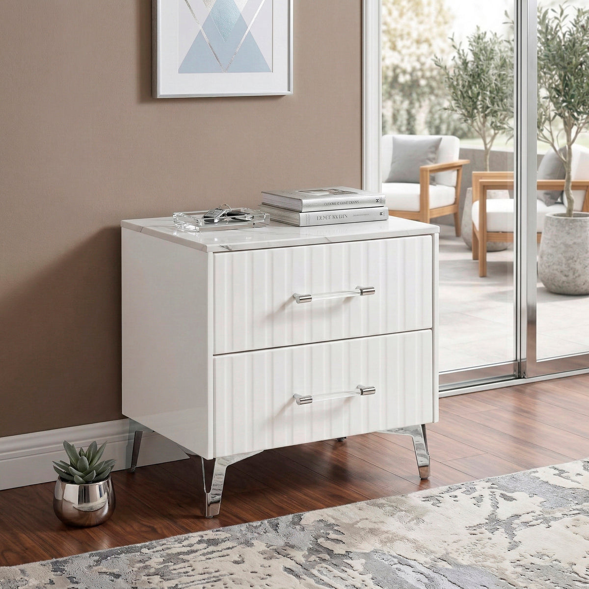 Ripple White Nightstand - Ornate Home