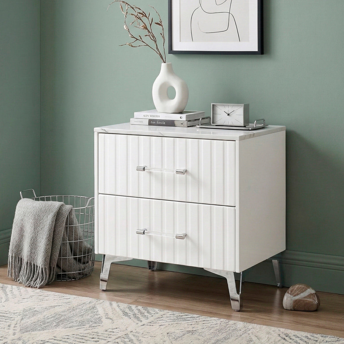 Ripple White Nightstand - Ornate Home