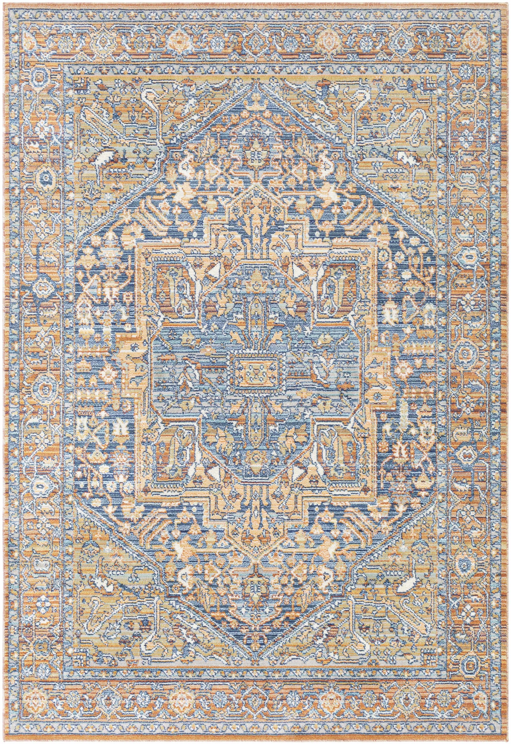 Ripponlea Blue&Orange Medallion Rug - Ornate Home