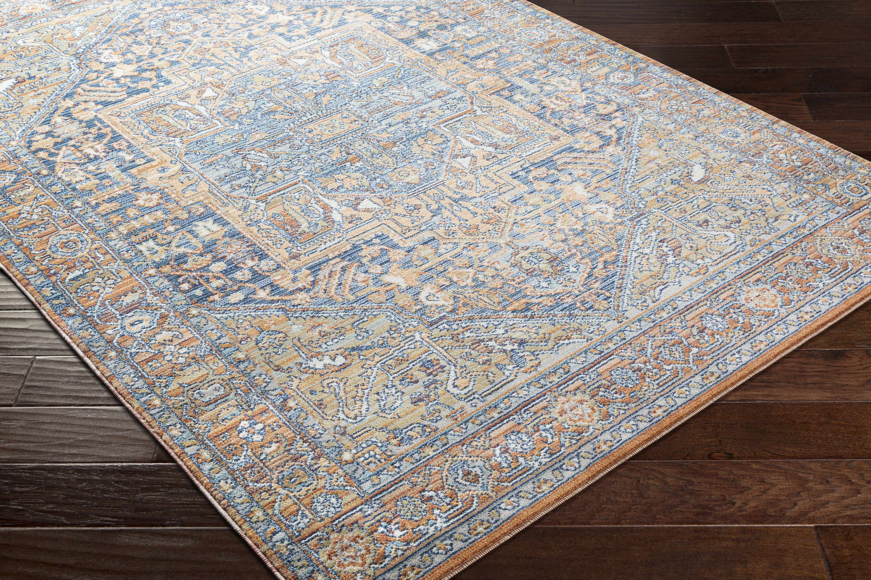 Ripponlea Blue&Orange Medallion Rug - Ornate Home