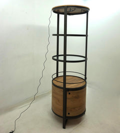 Ritter Rustic Oak Round Led Bar Wine Storage Cabinet - Ornate Home