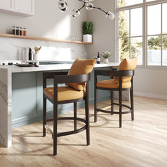 Ritz Counter Stool in Camel and Dark Walnut - Ornate Home