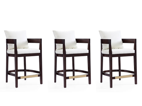 Ritz Counter Stool in Ivory and Dark Walnut (set of 3) - Ornate Home