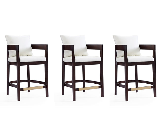 Ritz Counter Stool in Ivory and Dark Walnut (set of 3) - Ornate Home