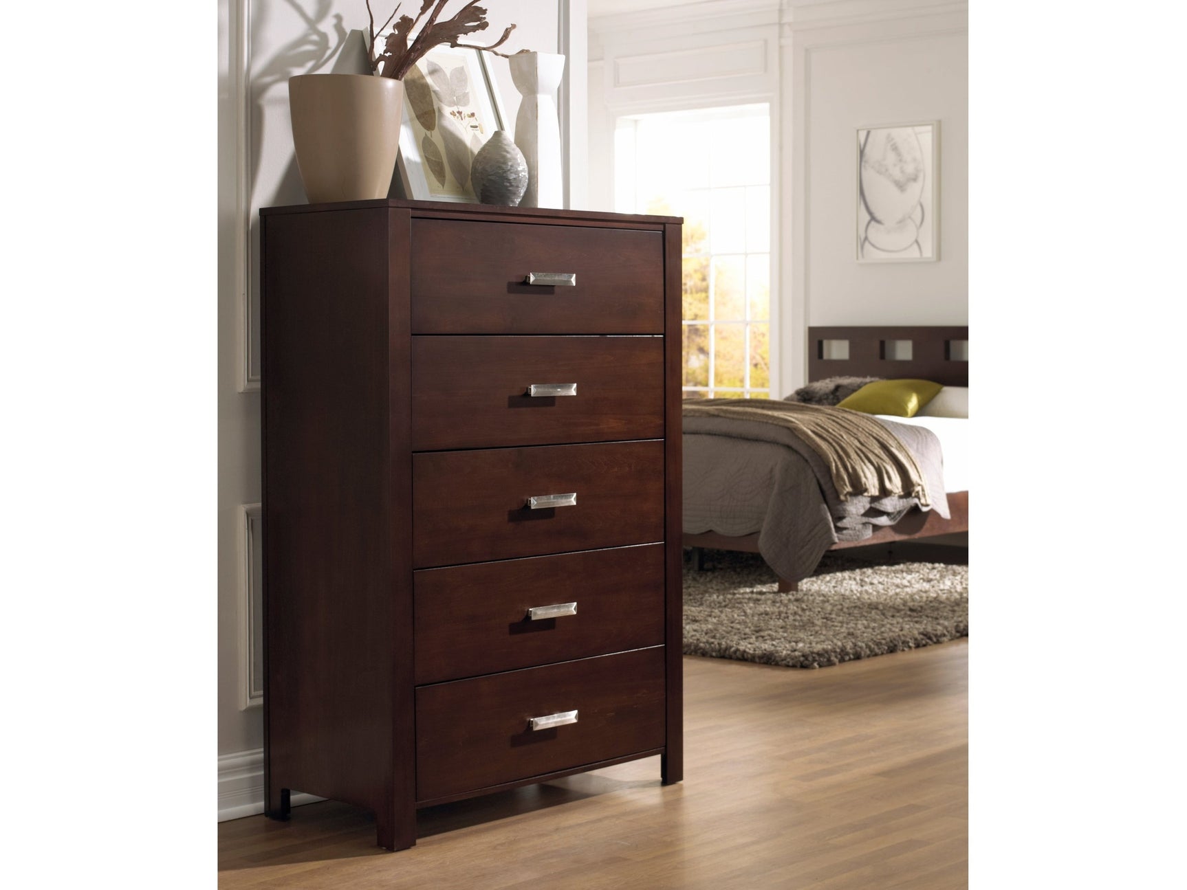 Riva Five Drawer Chest in Chocolate Brown - Ornate Home