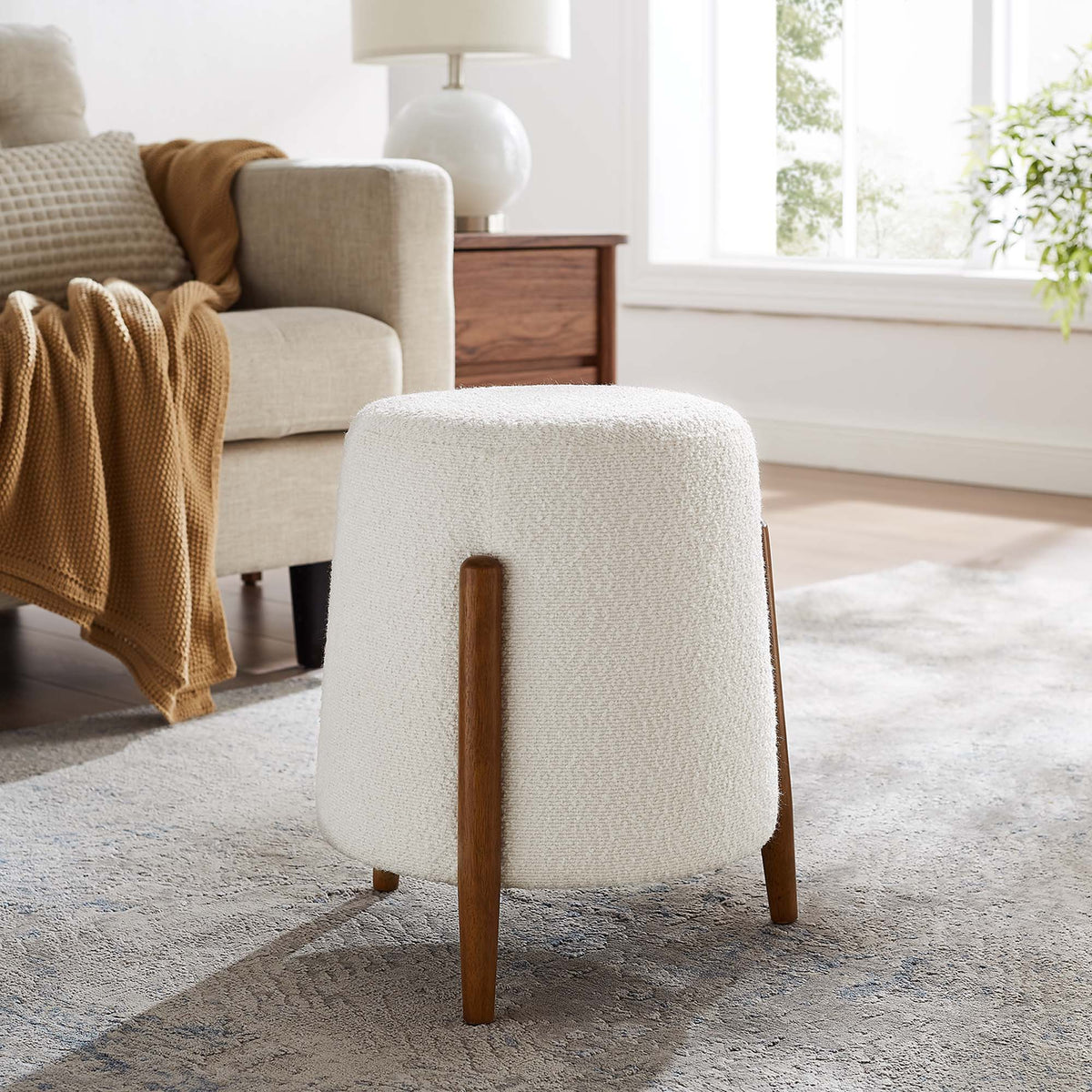 Riven Cloud Upholstered Boucle Fabric Ottoman - Ornate Home