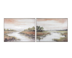 Rivers A Flowing Green/Grey Canvas - Ornate Home