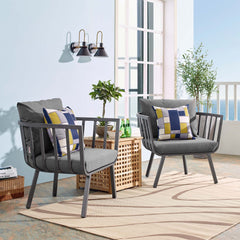 Riverside Gray/Charcoal Outdoor Patio Aluminum Armchair (Set of 2) - Ornate Home