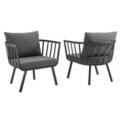 Riverside Gray/Charcoal Outdoor Patio Aluminum Armchair (Set of 2) - Ornate Home